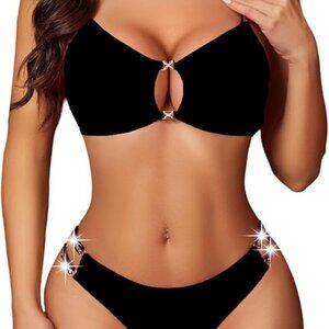 Sexy Black 2-Piece Lingerie Bra & Panty Set Cut Out Strappy Design